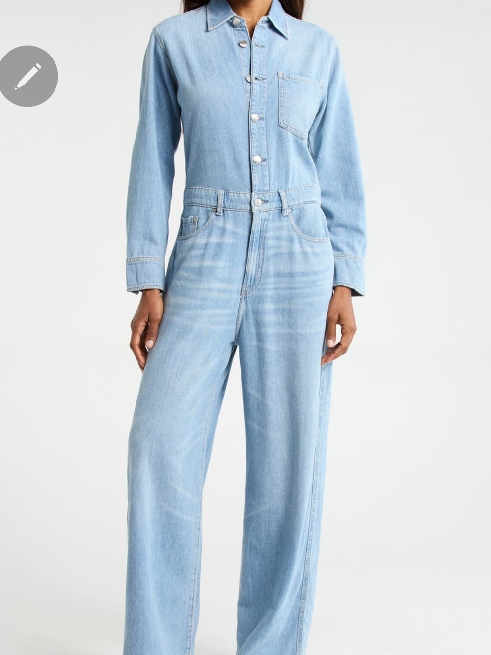 DL1961 Light Blue Denim Wide-Leg Jumpsuit